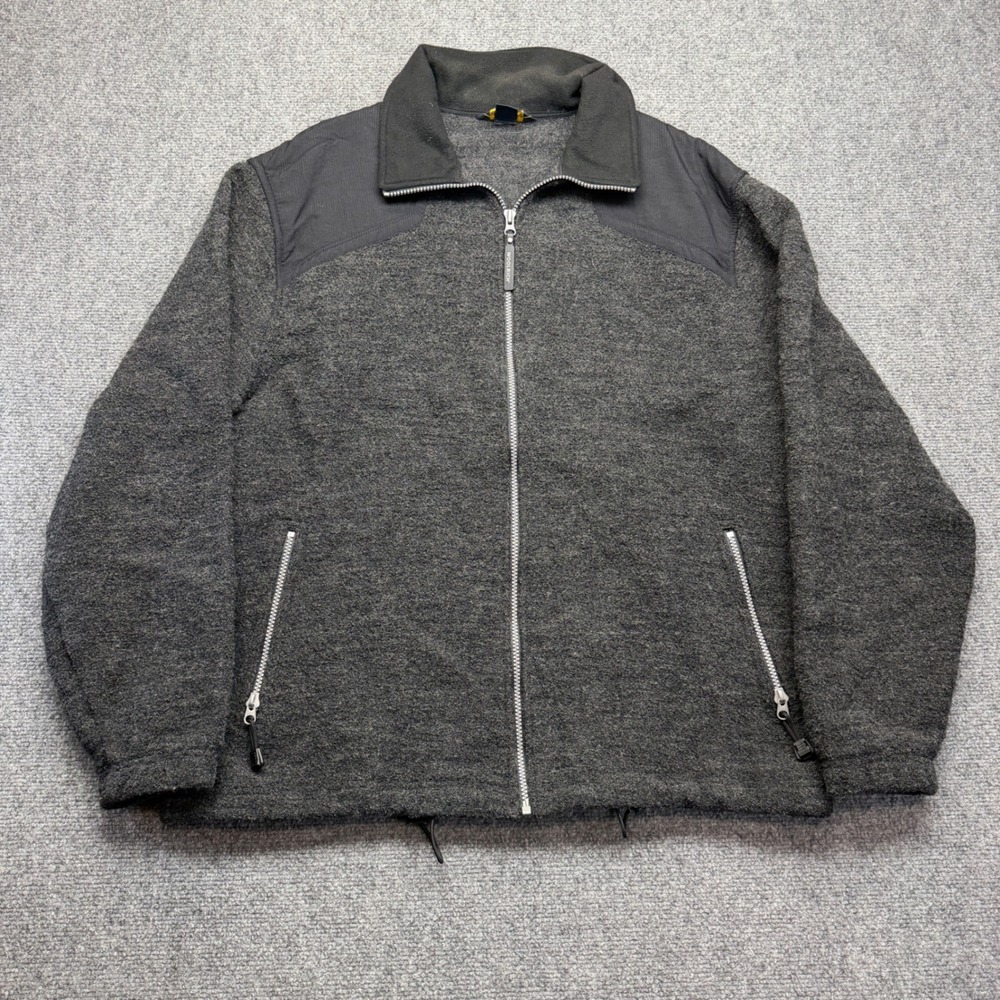Woolrich John Rich & Bros Mens Gray Full Zip Fleece Jacket Ripstop Shoulder XL